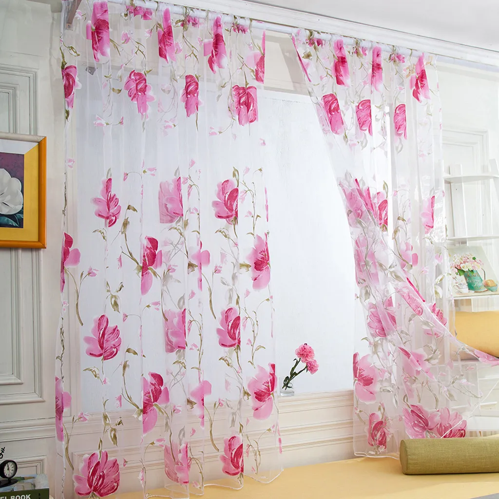 Шторы из тюля с цветочным рисунком для гостиной, фиолетовые прозрачные шторы для детской, дверь в спальню, Короткие шторы на окно кухни, Детские шторы Изображение 1