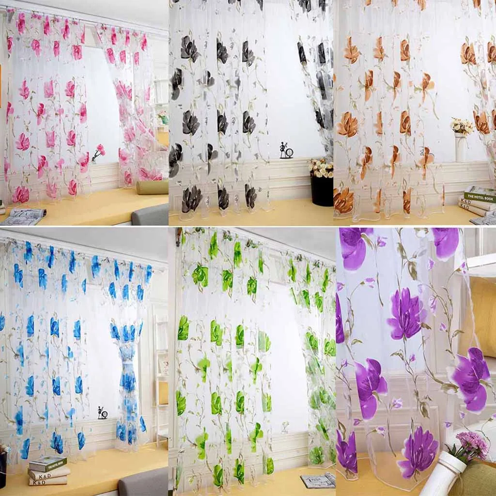 Шторы из тюля с цветочным рисунком для гостиной, фиолетовые прозрачные шторы для детской, дверь в спальню, Короткие шторы на окно кухни, Детские шторы Изображение 5