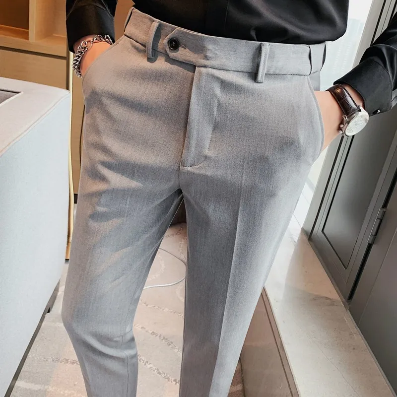 Мужская однотонная официальная одежда, костюмы, брюки, мужские брюки для свадебного платья, высококачественные мужские брюки для делового повседневного костюма в британском стиле Slim Fit Изображение 0
