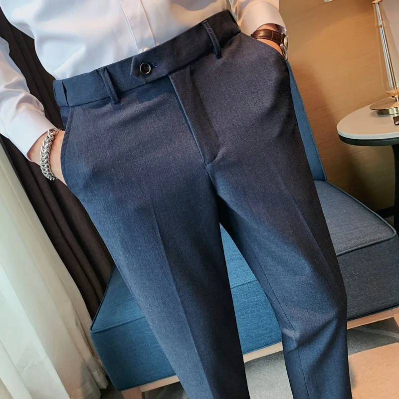 Мужская однотонная официальная одежда, костюмы, брюки, мужские брюки для свадебного платья, высококачественные мужские брюки для делового повседневного костюма в британском стиле Slim Fit Изображение 1