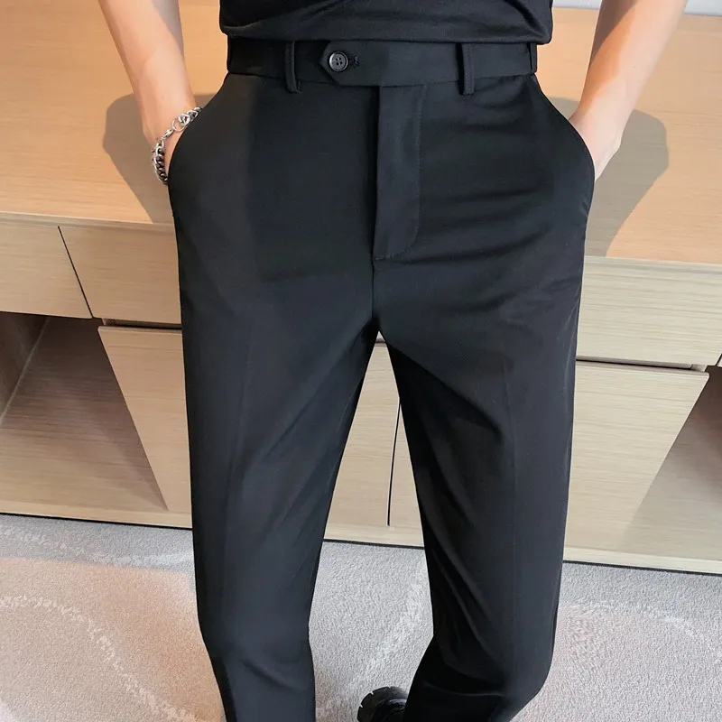 Мужская однотонная официальная одежда, костюмы, брюки, мужские брюки для свадебного платья, высококачественные мужские брюки для делового повседневного костюма в британском стиле Slim Fit Изображение 3