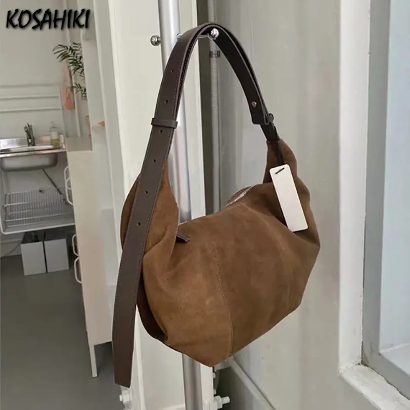 Новая Корейская винтажная повседневная сумка-хобо контрастного цвета, матовые сумки большой емкости, Женские плиссированные однотонные сумки через плечо Y2k Aesthetic Изображение 0