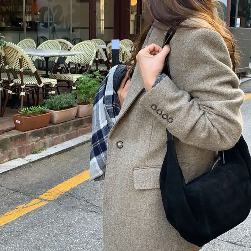 Новая Корейская винтажная повседневная сумка-хобо контрастного цвета, матовые сумки большой емкости, Женские плиссированные однотонные сумки через плечо Y2k Aesthetic Изображение 4