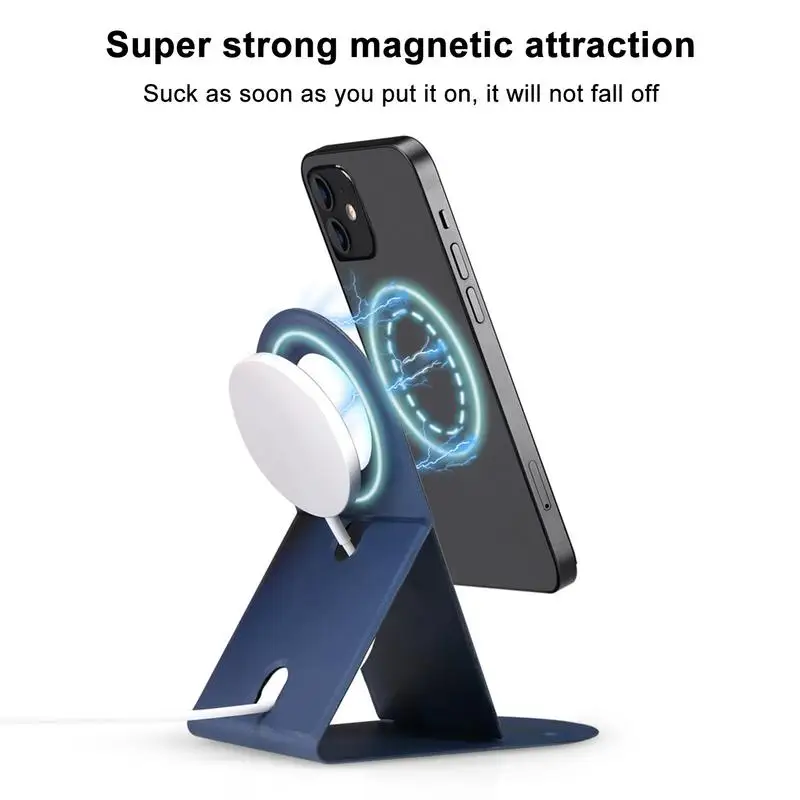 Магнитная зарядная станция foriPhone, складная беспроводная подставка для зарядки Mmagsafe, основание для док-станции, кожаный держатель для телефона Apple. Изображение 1