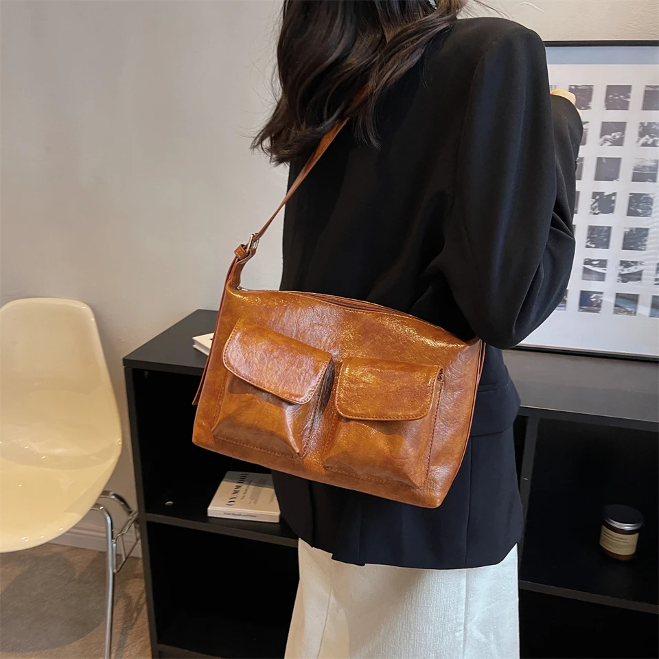 Винтажная простая однотонная сумка через плечо из искусственной кожи для женщин, Повседневный деловой портфель, сумка-мессенджер для пригородных поездок, Роскошная дизайнерская сумка Изображение 0
