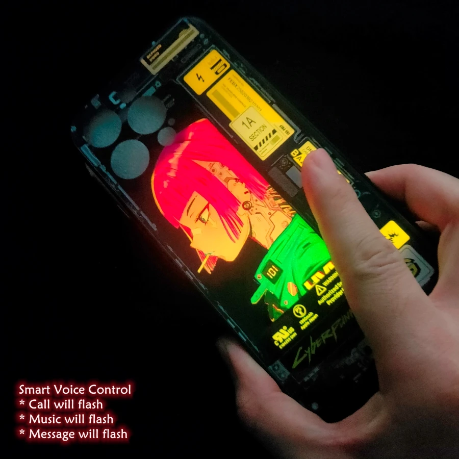 Кнопка включения-ВЫКЛЮЧЕНИЯ Светодиодной Вспышки Светящийся Чехол Для iPhone 14 13 Pro XS MAX 12 11 8 7 X SE 2020 XR Управление Звуком Аниме Стеклянная Задняя Крышка Изображение 2