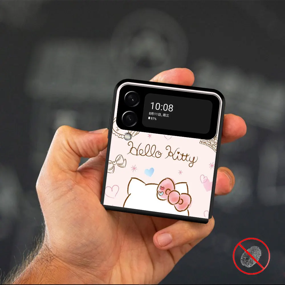 Чехол Для Телефона Samsung Galaxy Z Flip Z Flip3 5G Z Flip4 Жесткий ПК Матовый Корпус Розового Цвета С Цветочным Рисунком Hello Kitty Изображение 4