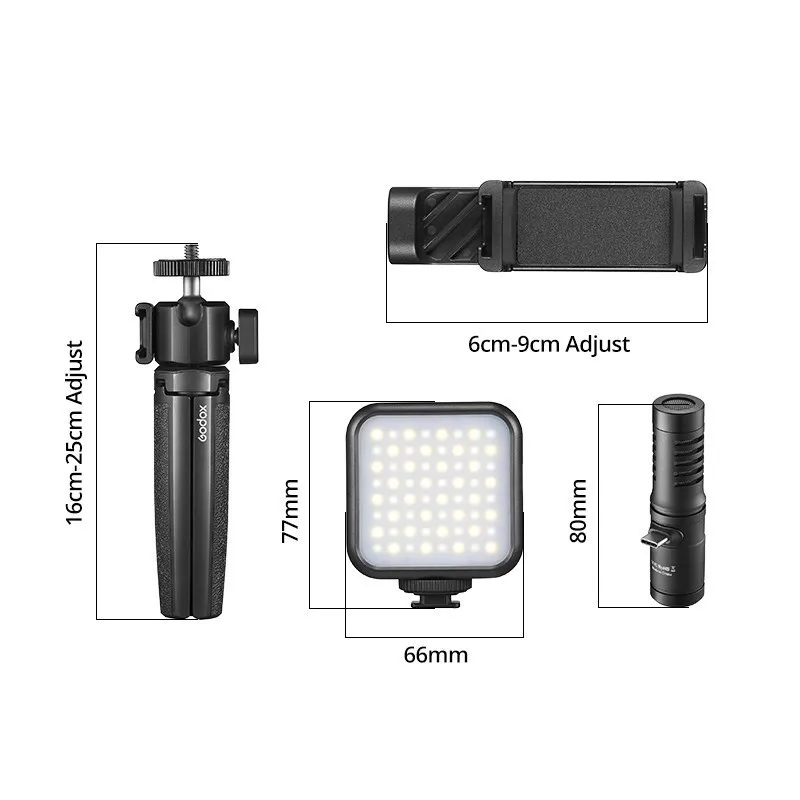 Godox VK2-UC VK2-AX Микрофон для телефона + Светодиодная подсветка + Портативный настольный штатив для видеоблога для мобильных устройств Изображение 4