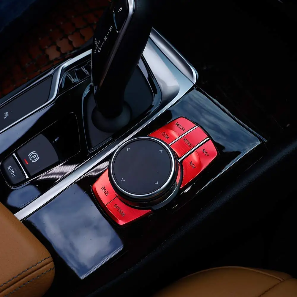 Для BMW 5 серии G30 X3 2017 2018 2019 Отделка рамы автомобильной мультимедийной кнопки из алюминиевого сплава, ручка, красный Изображение 2