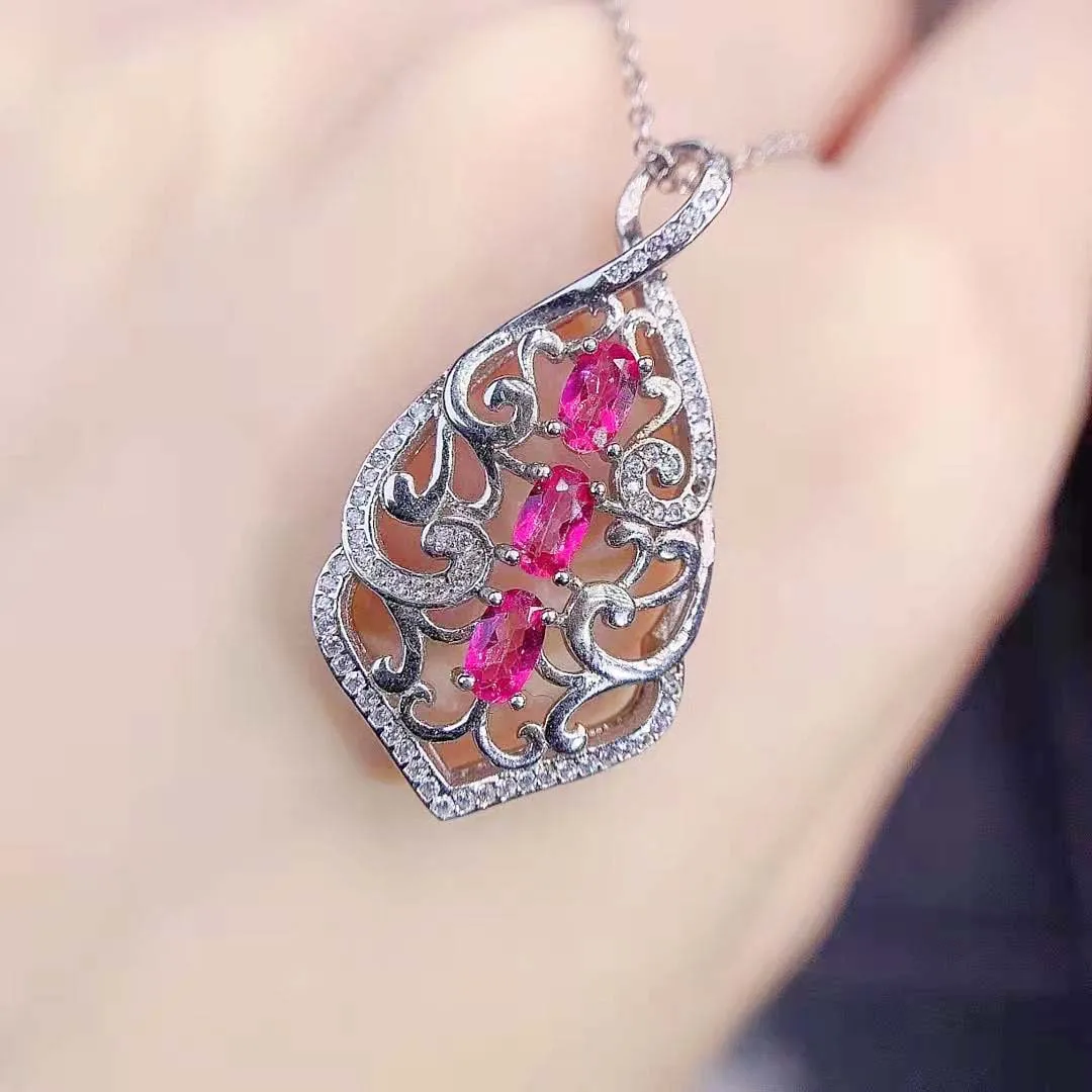 Модное ожерелье с розовым топазом, серебро S925 Пробы, натуральный драгоценный камень, изысканные свадебные украшения для женщин, Бесплатная доставка MeiBaPJ FS Изображение 2