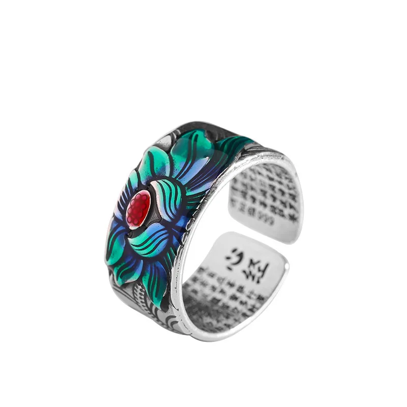 YS Новый наконечник в этническом стиле, модное кольцо-сутра в виде сердца лотоса для мужчин и женщин, универсальное открывающееся кольцо Изображение 4