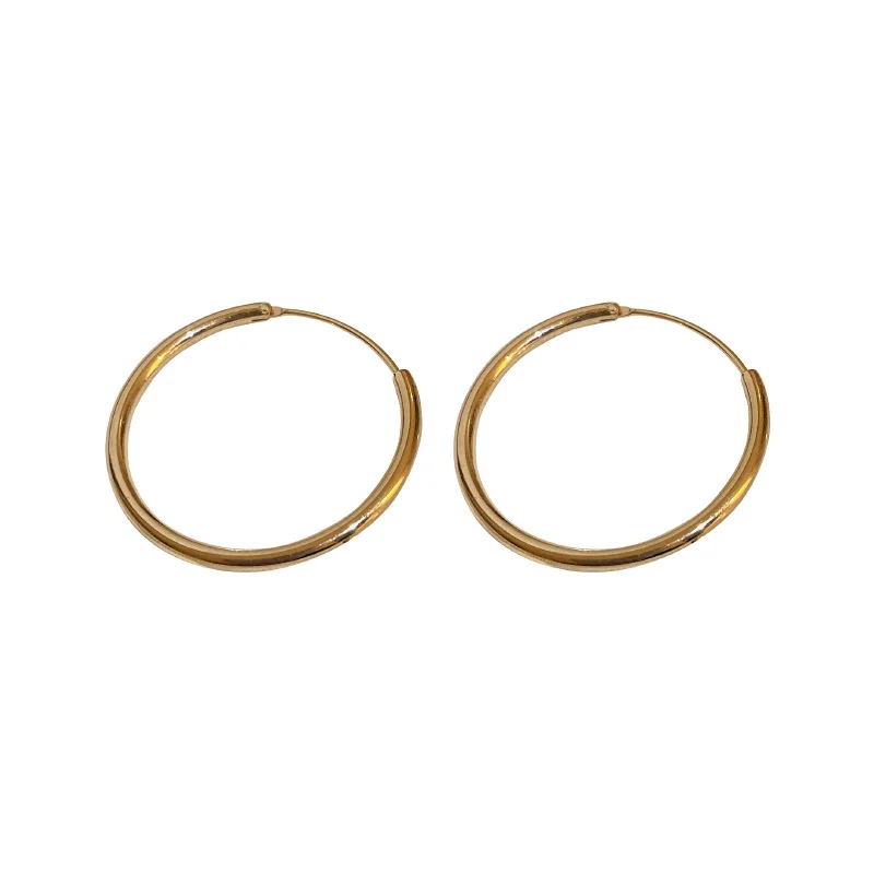 Настоящие позолоченные Маленькие металлические серьги-кольца большого размера для женщин, Темпераментные вечерние минималистичные украшения Изображение 5