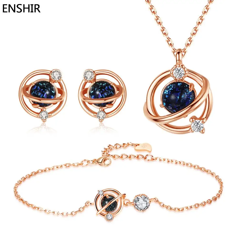 ENSHIR Модное ожерелье Серьги Браслет Комплект ювелирных изделий для женщины Серьги Planet Пара Ювелирных изделий Подарок Оптом Изображение 0