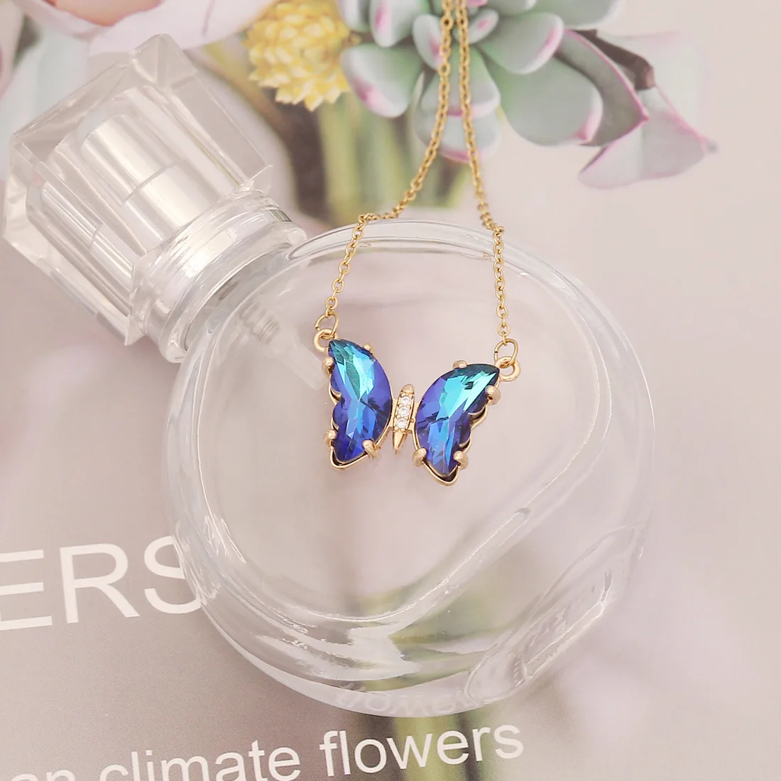 Ожерелье с бабочкой из нержавеющей стали 316L для женщин, изысканная красочная градиентная цепочка с бабочкой на ключице, модные женские украшения Изображение 4