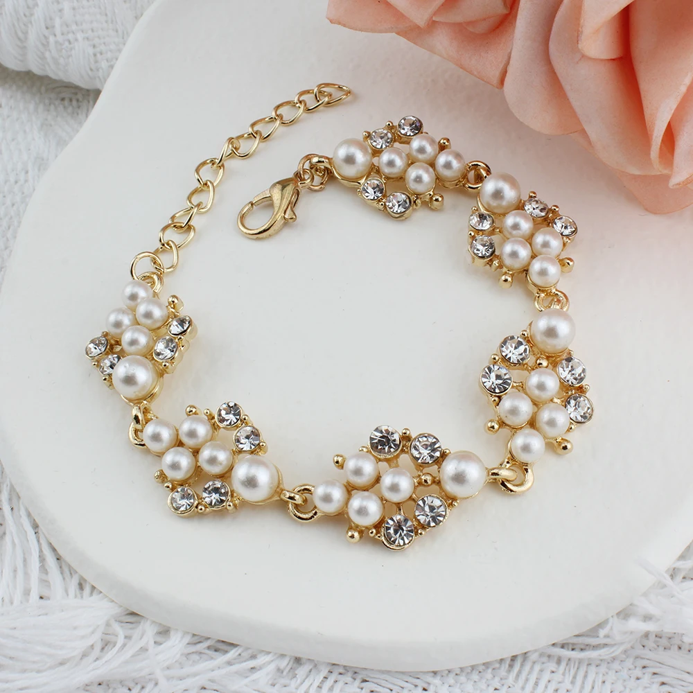 Модный простой ювелирный браслет золотого цвета с имитацией жемчуга, аксессуары в подарок девушке Изображение 1