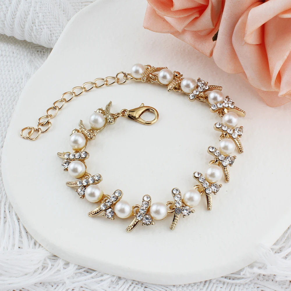 Модный простой ювелирный браслет золотого цвета с имитацией жемчуга, аксессуары в подарок девушке Изображение 2