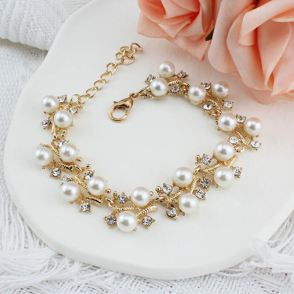 Модный простой ювелирный браслет золотого цвета с имитацией жемчуга, аксессуары в подарок девушке Изображение 3