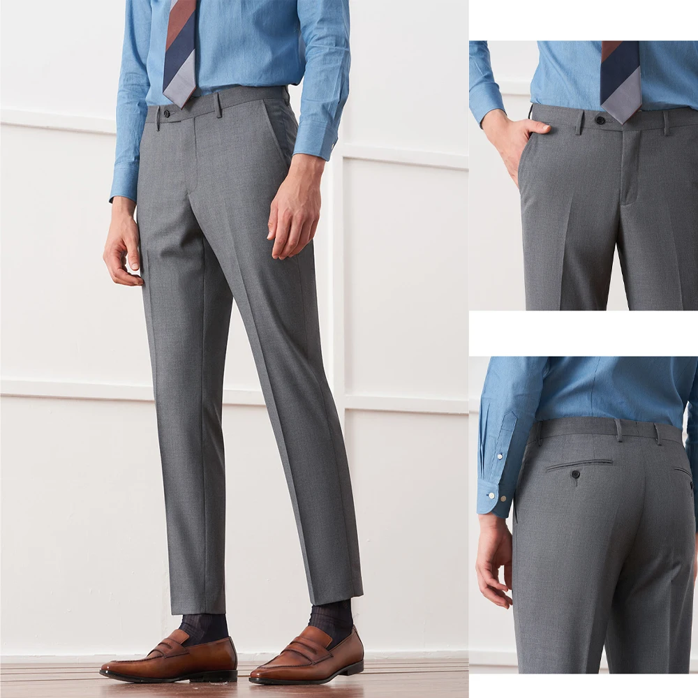 Мужские шерстяные костюмные брюки в итальянском стиле из неглаживающейся ткани 4 цветов, высококачественная фурнитура, идеально подходящие для деловой и повседневной носки Изображение 3