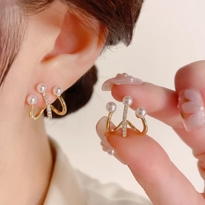 Корейские серьги с металлическими жемчужными зажимами для ушей Для женщин, модные серьги-коготки для ушей, элегантные модные украшения для девочек, подарок для вечеринки Изображение 4