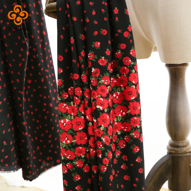 Красная летняя шифоновая ткань с цветочным рисунком, винтажная тонкая ткань для пошива платьев и юбок 50*150 см TJ0743-(JA57) Изображение 0