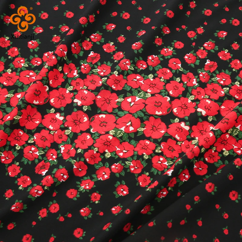 Красная летняя шифоновая ткань с цветочным рисунком, винтажная тонкая ткань для пошива платьев и юбок 50*150 см TJ0743-(JA57) Изображение 1