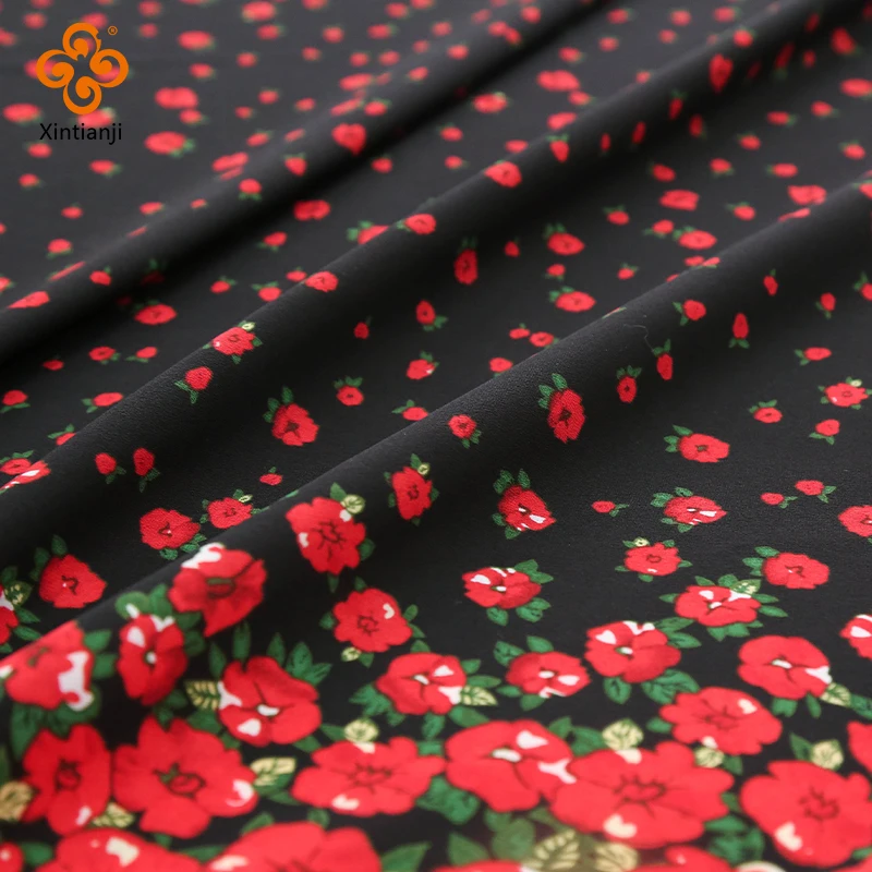 Красная летняя шифоновая ткань с цветочным рисунком, винтажная тонкая ткань для пошива платьев и юбок 50*150 см TJ0743-(JA57) Изображение 2