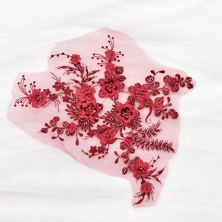 Многоцветная 3D вышивка бисером кружевная цветочная нашивка свадебное платье костюмы ручной работы DIY аксессуары для одежды аппликация SM605 Изображение 5