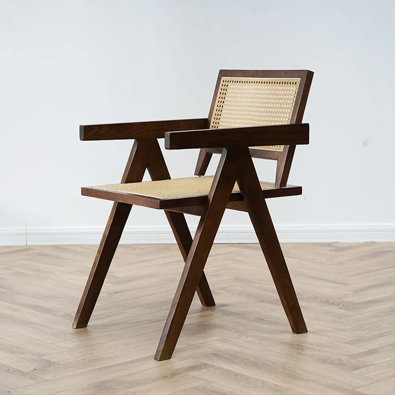 Обеденный стул из массива дерева в скандинавском стиле со спинкой из ротанга, маленький стул для отдыха на домашнем балконе, Ресторан Sandalye Предметы домашнего обихода AA50 Изображение 0