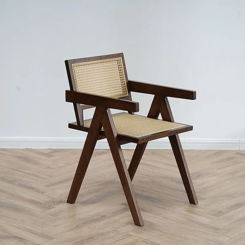 Обеденный стул из массива дерева в скандинавском стиле со спинкой из ротанга, маленький стул для отдыха на домашнем балконе, Ресторан Sandalye Предметы домашнего обихода AA50 Изображение 1