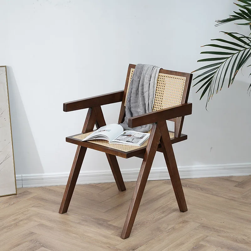 Обеденный стул из массива дерева в скандинавском стиле со спинкой из ротанга, маленький стул для отдыха на домашнем балконе, Ресторан Sandalye Предметы домашнего обихода AA50 Изображение 3