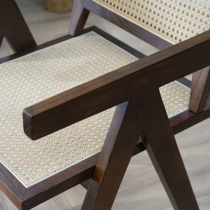 Обеденный стул из массива дерева в скандинавском стиле со спинкой из ротанга, маленький стул для отдыха на домашнем балконе, Ресторан Sandalye Предметы домашнего обихода AA50 Изображение 5