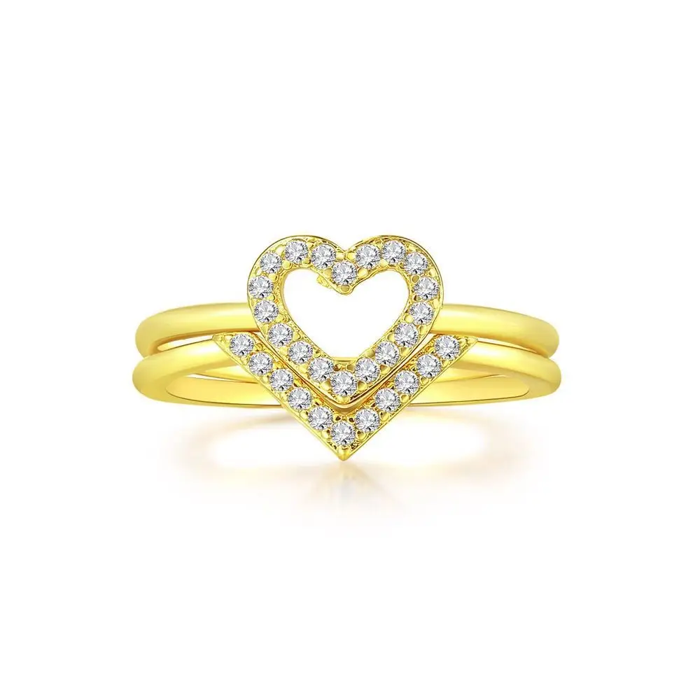 MxGxFam (2 шт./компл.) Кольца с сердечками для женщин из светлого золота 14 карат, модные ювелирные изделия AAA + кубический циркон Изображение 0