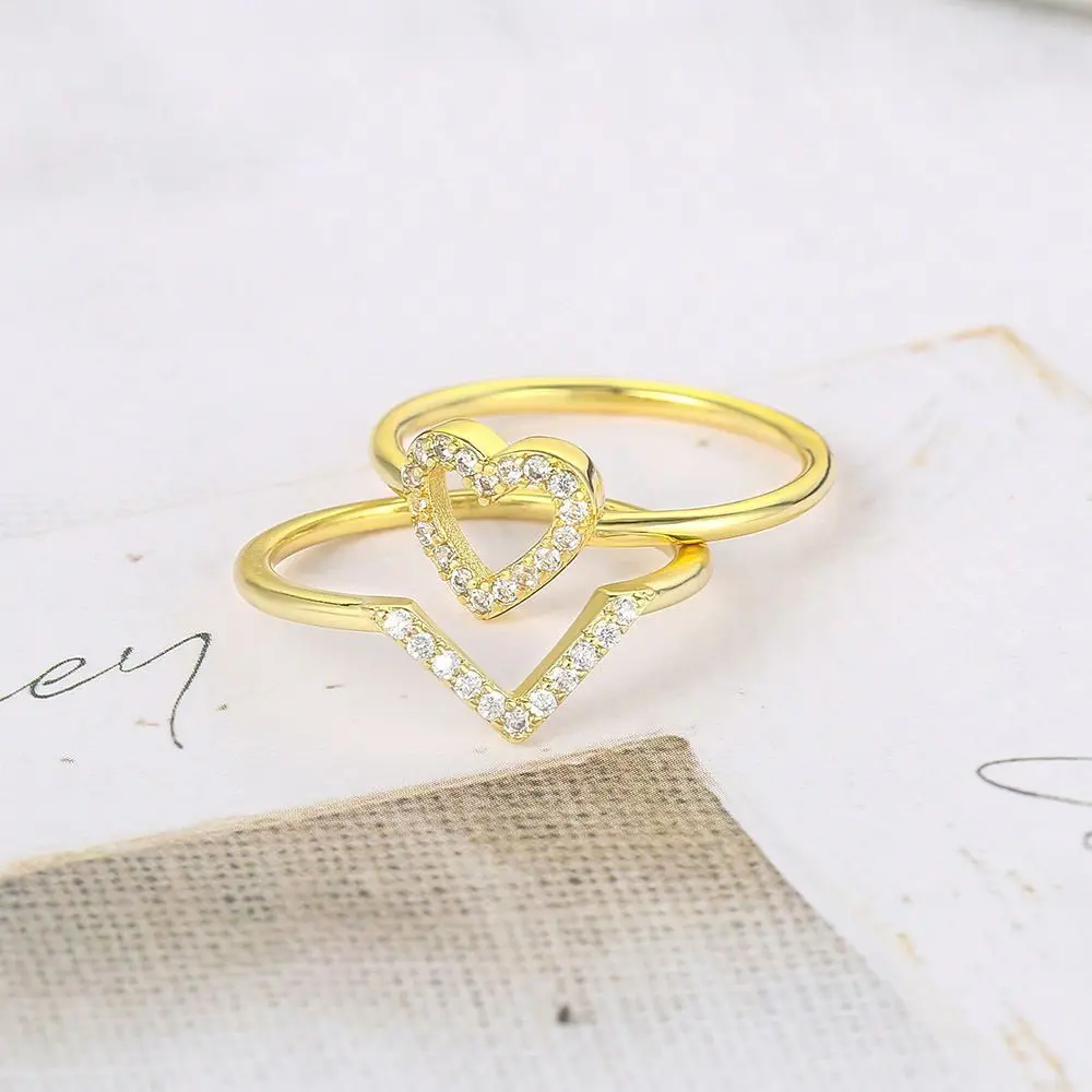 MxGxFam (2 шт./компл.) Кольца с сердечками для женщин из светлого золота 14 карат, модные ювелирные изделия AAA + кубический циркон Изображение 1