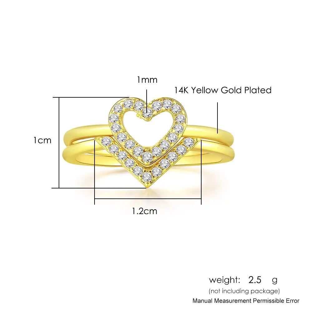 MxGxFam (2 шт./компл.) Кольца с сердечками для женщин из светлого золота 14 карат, модные ювелирные изделия AAA + кубический циркон Изображение 4