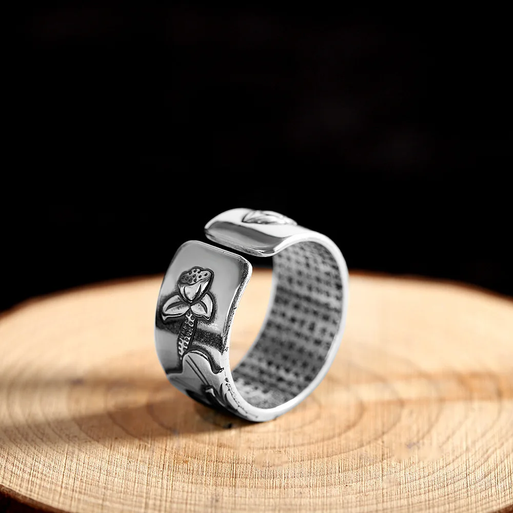 YS Новый наконечник в этническом стиле, модное кольцо-сутра в виде сердца лотоса для мужчин и женщин, универсальное открывающееся кольцо Изображение 1