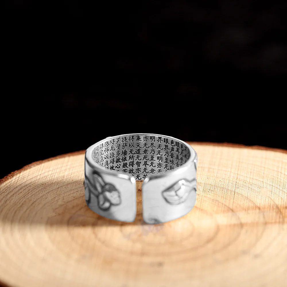 YS Новый наконечник в этническом стиле, модное кольцо-сутра в виде сердца лотоса для мужчин и женщин, универсальное открывающееся кольцо Изображение 2