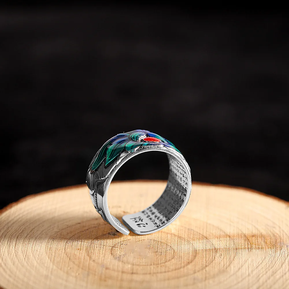 YS Новый наконечник в этническом стиле, модное кольцо-сутра в виде сердца лотоса для мужчин и женщин, универсальное открывающееся кольцо Изображение 3