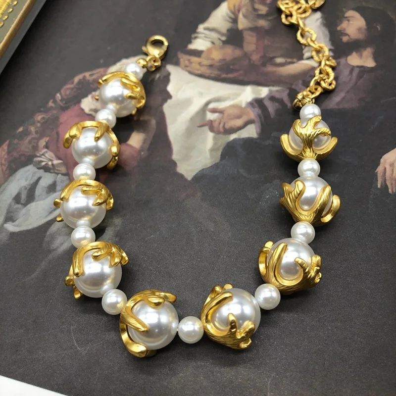 Классический комплект украшений с жемчужным ожерельем в стиле барокко, подарок для дамской банкетной вечеринки, свадебное жемчужное ожерелье, серьги Изображение 2
